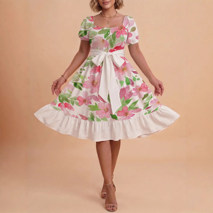 Damen A-Linien-Kleid mit floralen Motiven und taillierbarem Gürtel Echo Archiv