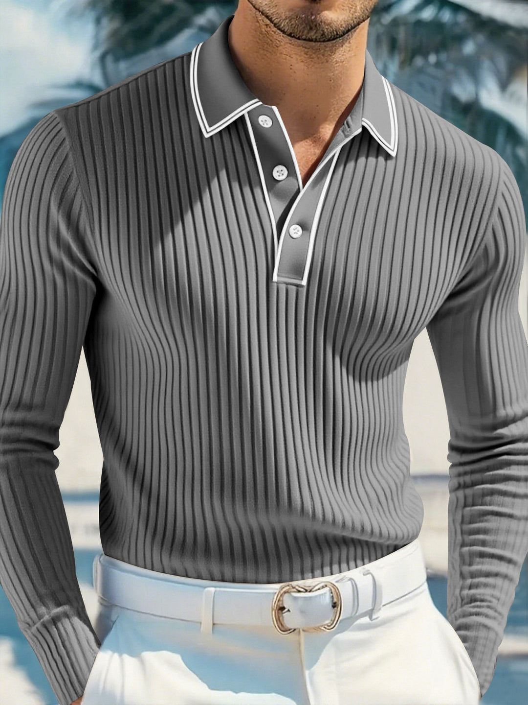 Herren Elegantes Langarm Poloshirt Echo Archiv