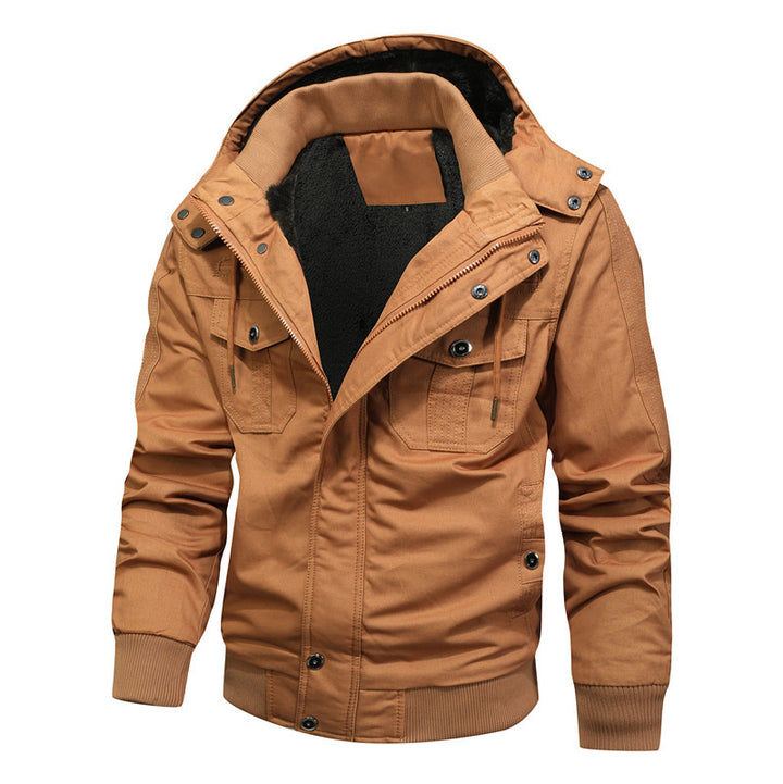 Herren Kapuzen-Canvasjacke mit Teddyfutter und Utility-Taschen Echoarchiv