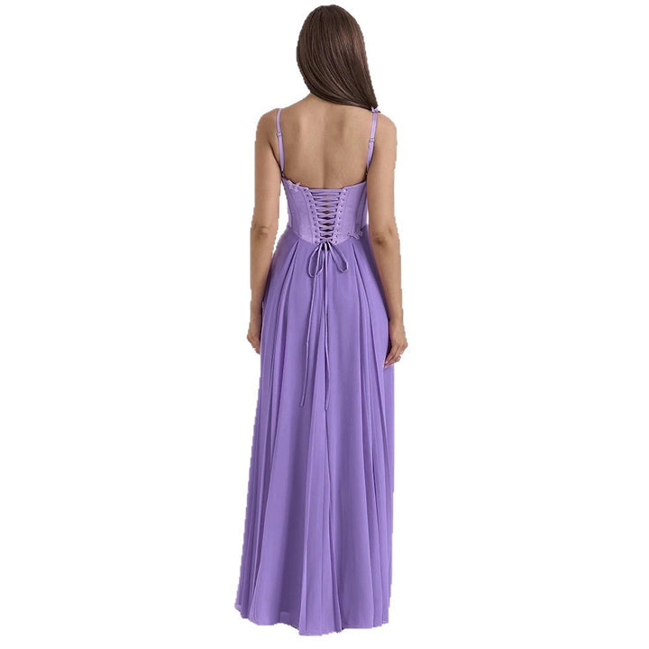 Damen nan figurbetontes Korsett-Maxikleid mit Schmetterlings-Trägern und plissiertem Chiffonrock Echo Archiv