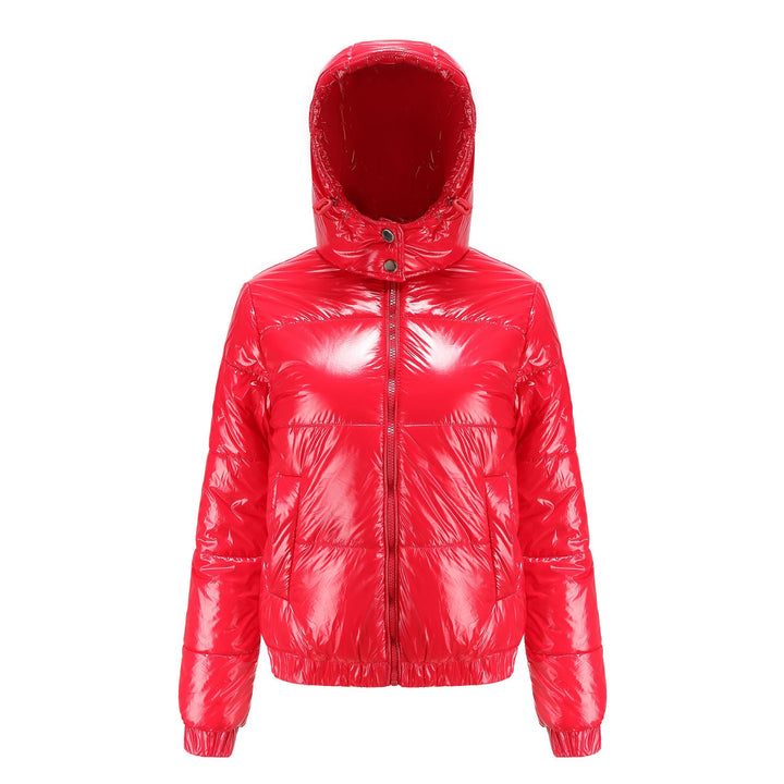 Damen Hochglänzende Steppjacke mit abnehmbarer Kapuze – Célinea