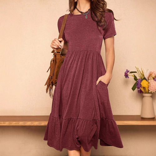 Damen lässiges T-Shirt-Kleid mit lockerer Passform und Rüschensaum Echo Archiv