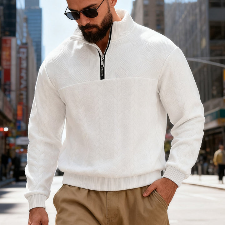 Herren nan strukturiertes Halfzip-Strickpullover mit Zopfmuster und hohem Stehkragen Echo Archiv