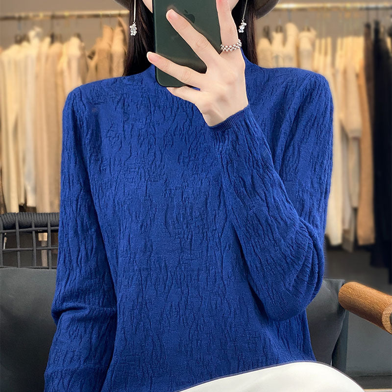 Damen Strukturierter Feinstrick-Pullover mit kurzem Stehkragen und Crinkle-Optik Echoarchiv
