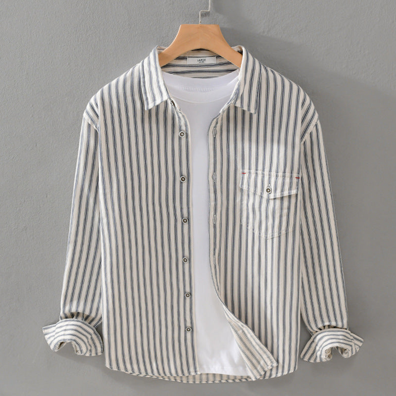Herren Gestreiftes Overshirt aus leichter Baumwollmischung mit Brustklappe und Relaxed-Fit Echoarchiv
