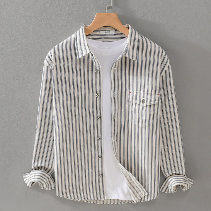 Herren Gestreiftes Overshirt aus leichter Baumwollmischung mit Brustklappe und Relaxed-Fit Echoarchiv