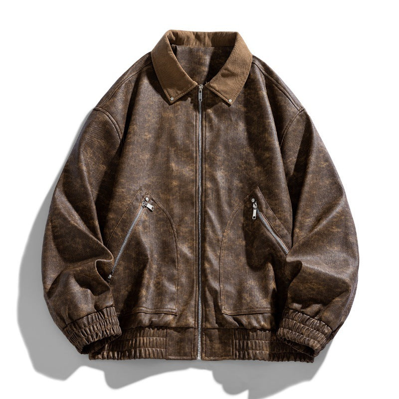 Herren modische Kunstlederjacke mit stylischem Stehkragen und praktischen Taschen Echoarchiv