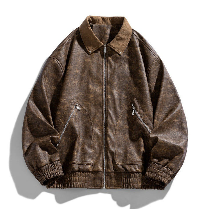 Herren modische Kunstlederjacke mit stylischem Stehkragen und praktischen Taschen Echoarchiv