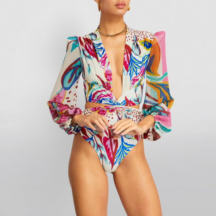 Damen Bikiniset mit langärmliger Bluse und trendy Muster Echo Archiv