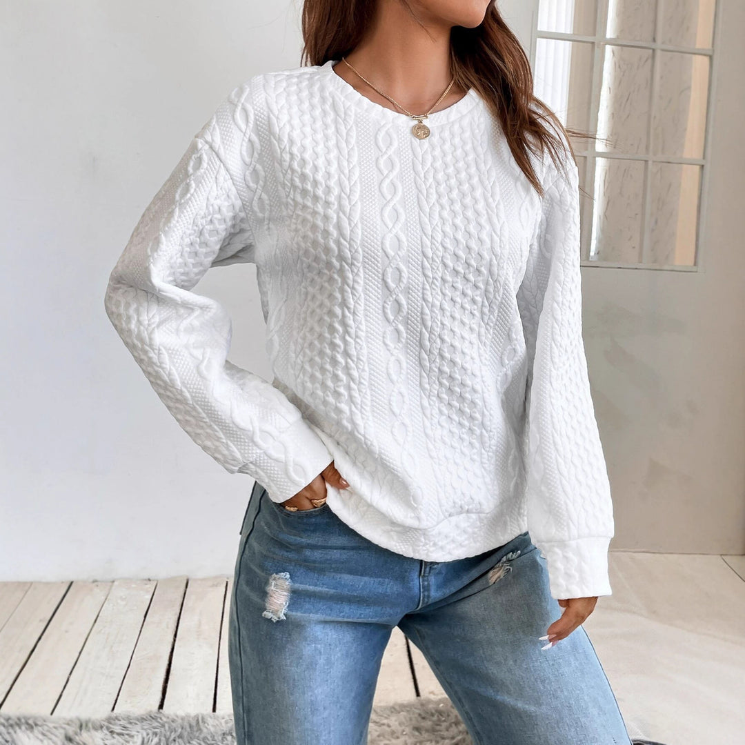 Damen Zopfmuster‑Sweatshirt mit Rundhals, texturierter Oberfläche und lockerer Passform – Mavelle