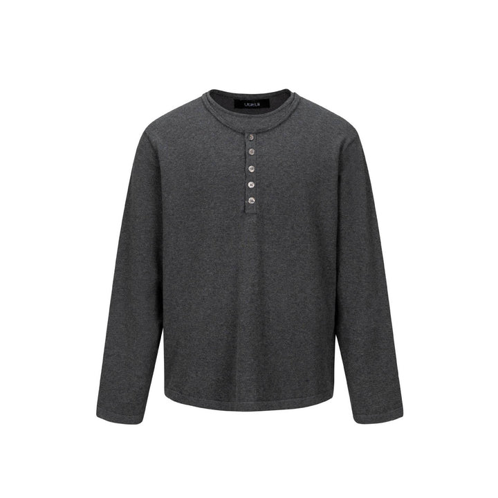 Unisex Minimalistisches Henley-Langarmshirt aus Thermo-Jersey mit Knopfleiste Echoarchiv