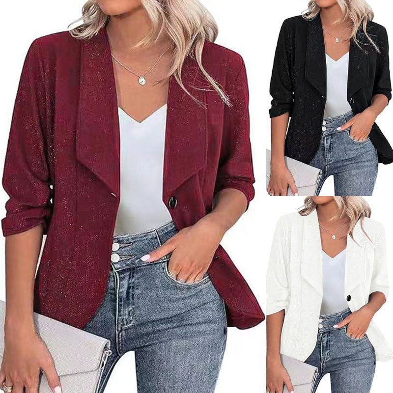 Damen Glitzer Blazerjacke mit femininer Silhouette und elegantem Revers Echoarchiv