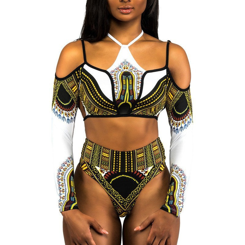 Damen Crop-Top Bikini mit langen Ärmeln und innovativem Muster Echo Archiv