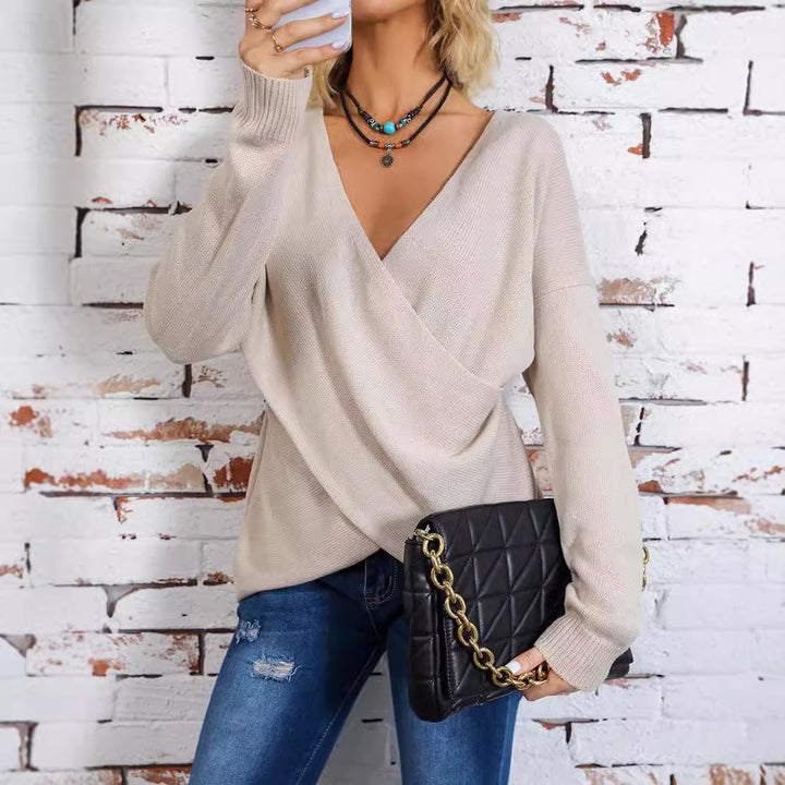 Damen Wickel-Strickpullover mit tiefem V-Ausschnitt und überschnittenen Ärmeln Echo Archiv