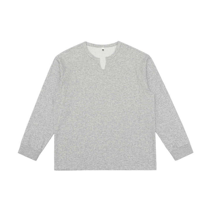 Unisex Leichtes Struktur-Langarmshirt mit Schlitzkragen und gerippten Bündchen Echoarchiv