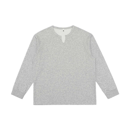 Unisex Leichtes Struktur-Langarmshirt mit Schlitzkragen und gerippten Bündchen Echoarchiv
