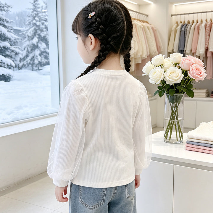 Mädchen elegante Rüschenbluse mit transparenter Tüllverzierung Echo Archiv