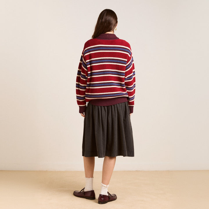 Damen Oversize Strickpullover mit Polokragen & mehrlagigem Streifenrelief Echoarchiv