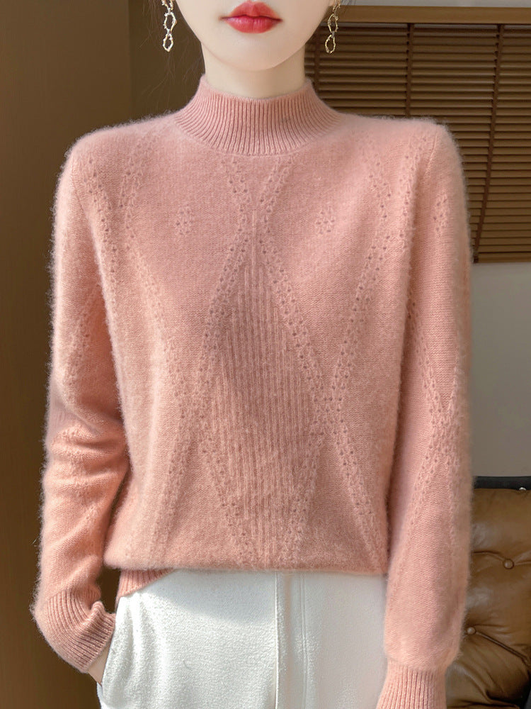 Damen Leichter Mockneck-Feinstrickpullover mit Ajour-Chevron und kaschmirweichem Finish Echoarchiv