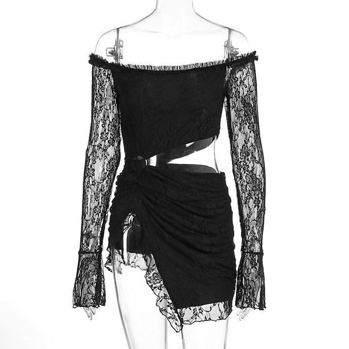Damen Spitzenkleid mit asymmetrischem Saum und schulterfreiem Design Echo Archiv