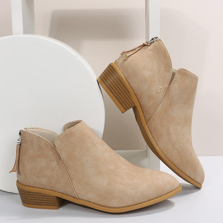 Damen nan leichte Slip-On Ankle-Boots aus Veloursimitat mit V-Ansatz, gepolstertem Komfortfußbett und gestapeltem Blockabsatz Echo Archiv