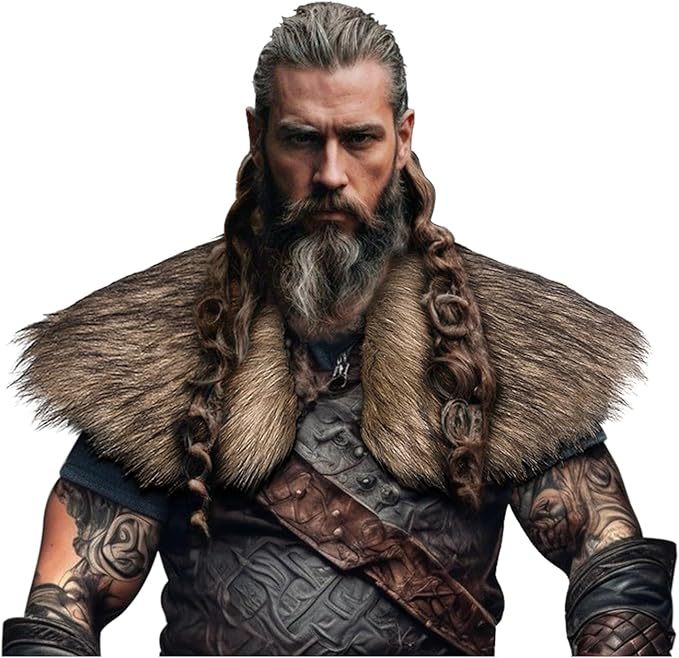 Herren Schultercape im Wiking‑/LARP‑Stil aus hochwertigem Kunstpelz mit breitem Umlegekragen Echo Archiv