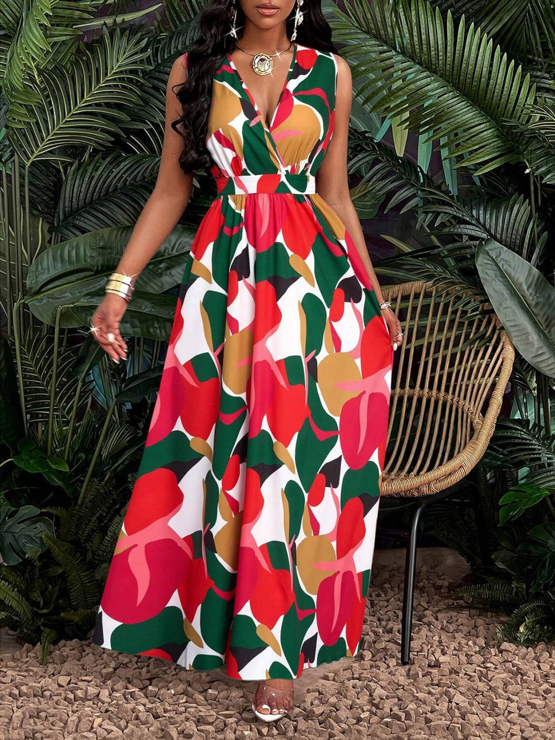 Damen Maxi-Kleid mit elegantem V-Ausschnitt Echo Archiv