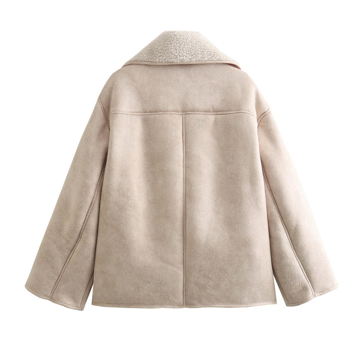 Damen nan kurzer Lammfellimitat-Blouson mit Teddyfutter, Hemdkragen und Eingrifftaschen Echo Archiv