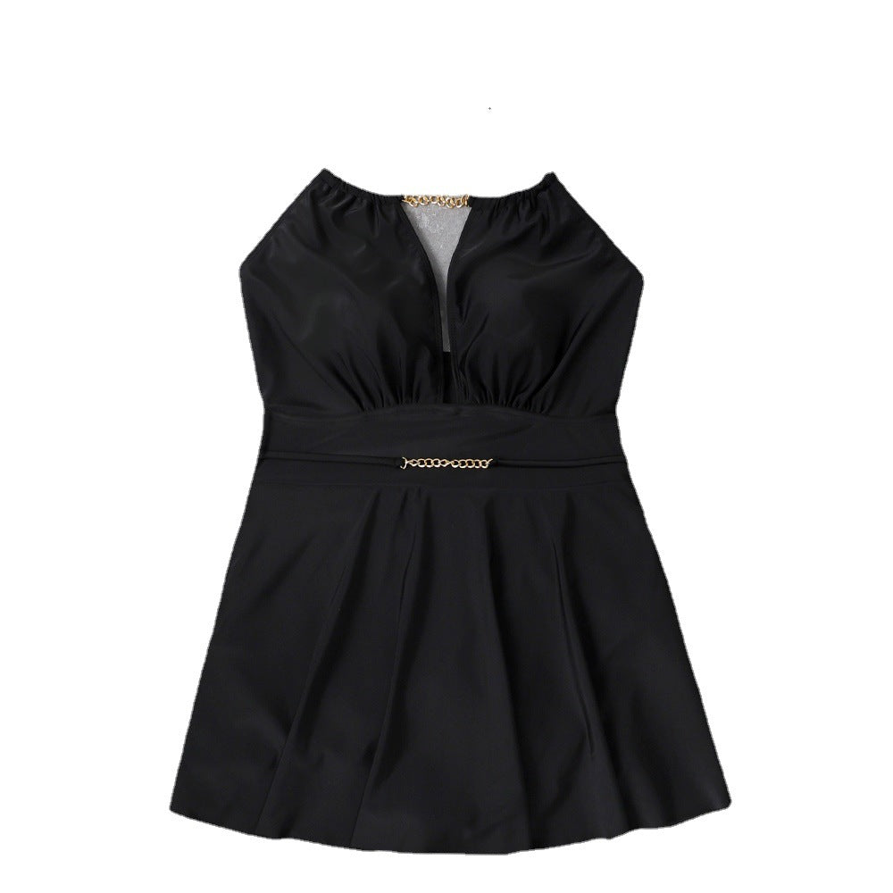 Damen Strandkleid mit tiefem V-Ausschnitt und dekorativem Ketten-Detail Echo Archiv