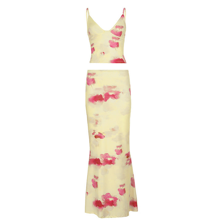 Damen Elegantes Blumenkleid mit schmaler Silhouette und Spaghetti-Trägern Echo Archiv