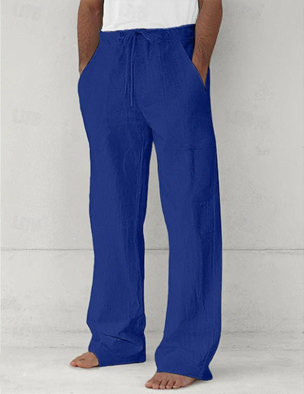Herren leichte Relax-Chino aus Leinenmix mit weitem Bein, Kordelbund und seitlichen Eingrifftaschen – Sorevano