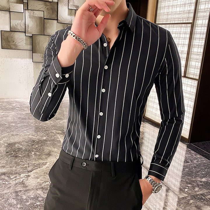 Herren elegant gestreiftes Langarmhemd Echoarchiv