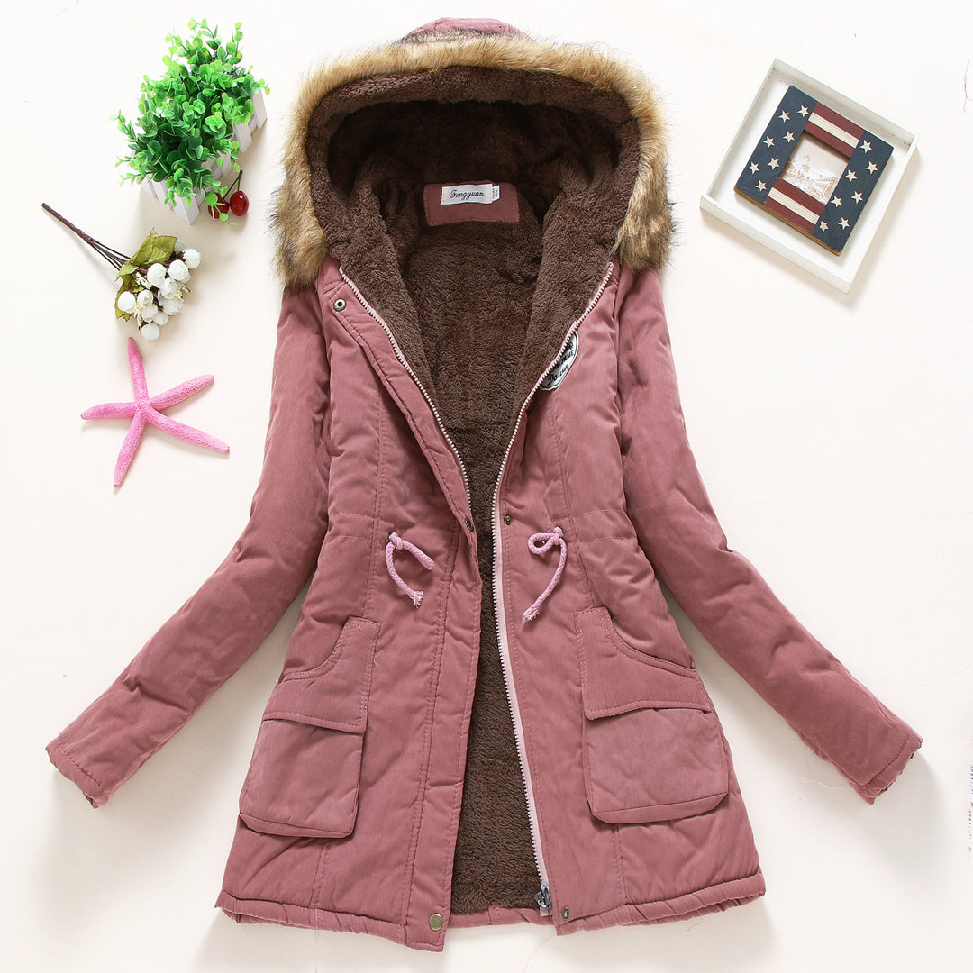 Damen taillierter Winterparka mit Teddyfutter Kunstfellkapuze und Tunnelzug – Avérine