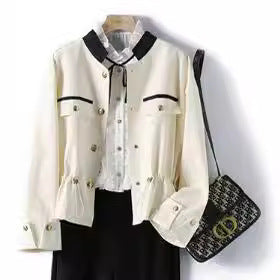 Damen Modische Jacke mit Stehkragen und Knopfleiste Echoarchiv