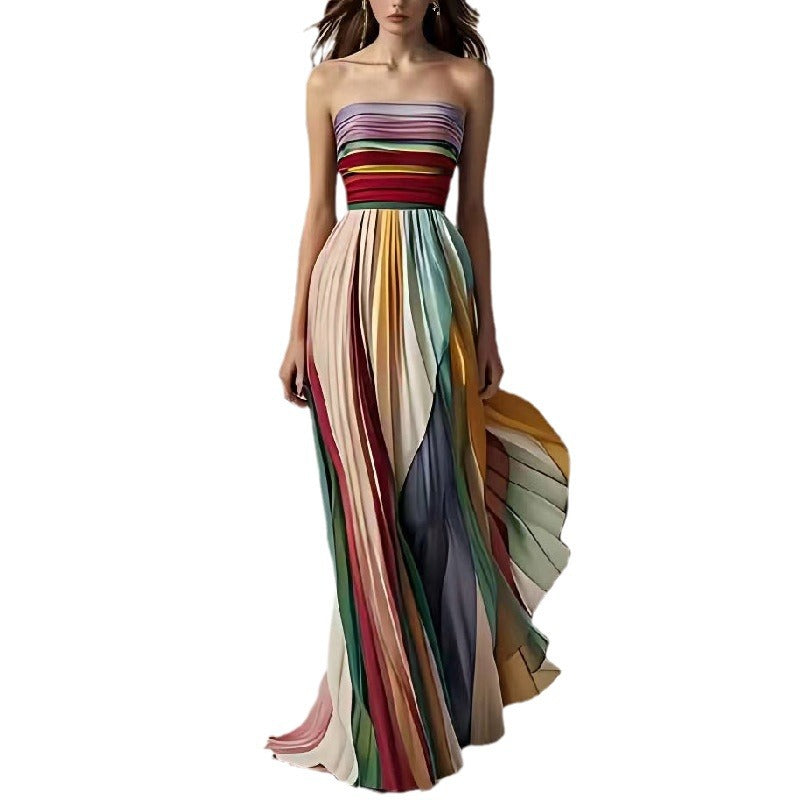 Damen Maxikleid mit Schwingenden Falten und Elegantem Bandeau-Ausschnitt – Valéora