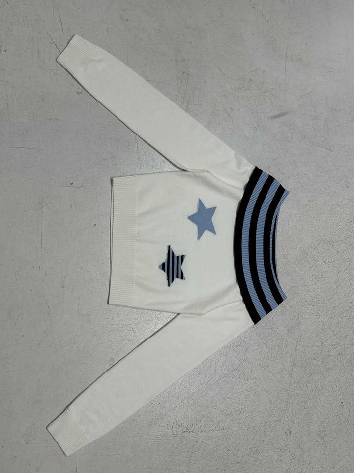 Damen Schulterfreier Feinstrick-Pullover mit Umschlagkragen und Stern-Applikation Echo Archiv