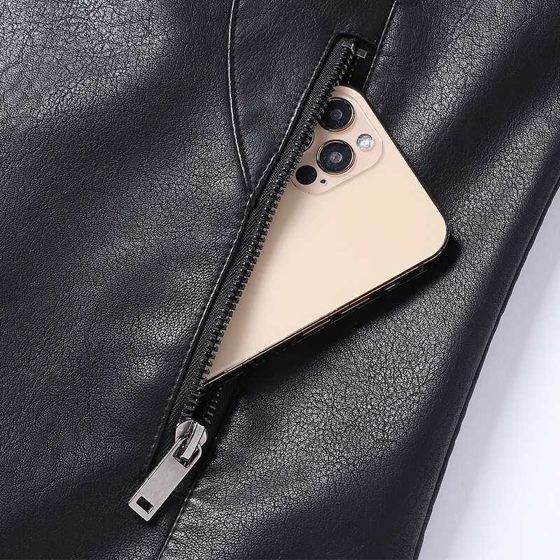 Herren Slim-Fit Lederoptik-Blouson mit Stehkragen, verdecktem Reißverschluss und Seitentaschen Echo Archiv