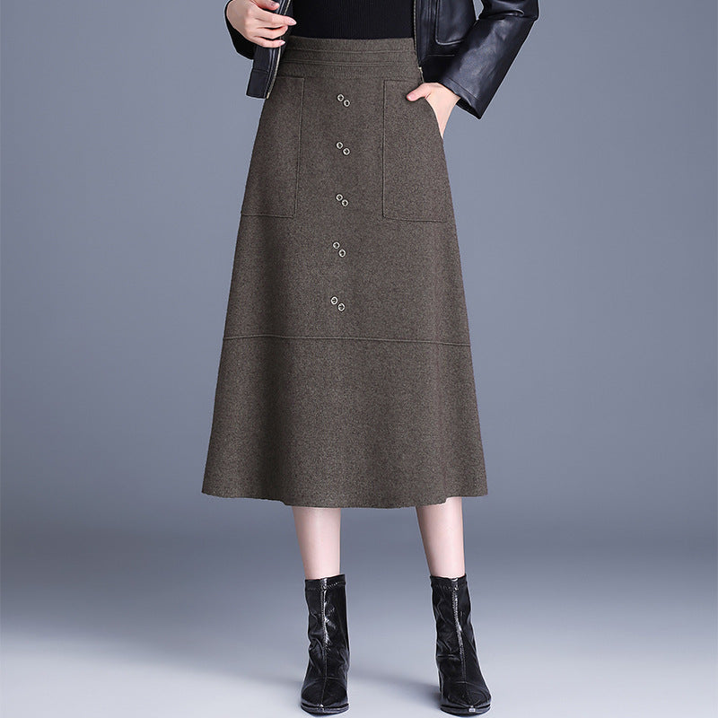 Damen Knielanger Rock mit praktischen Taschen und Knopfdetails – Rosévia