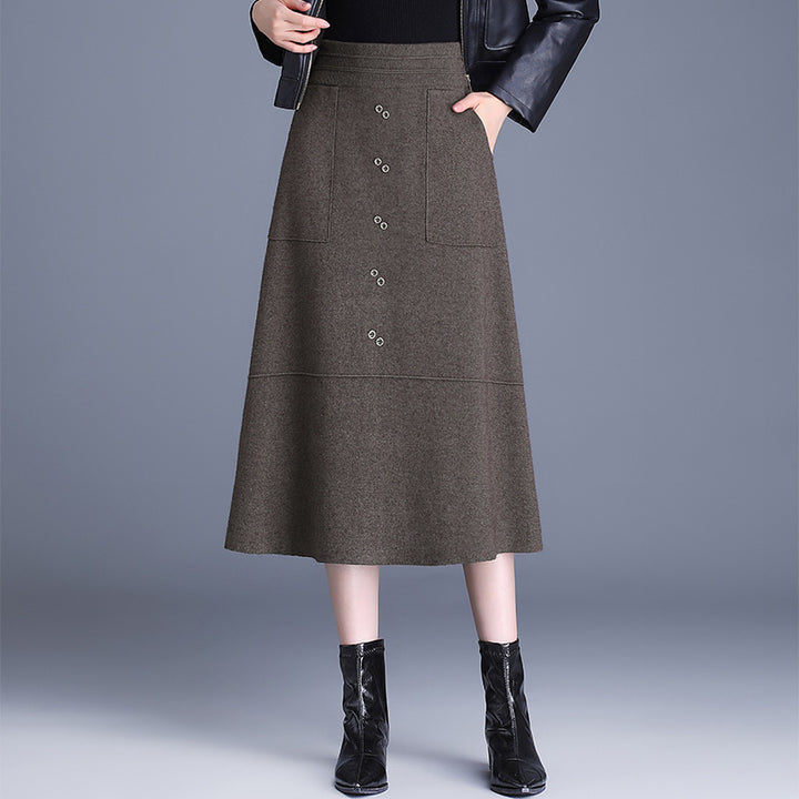 Damen Knielanger Rock mit praktischen Taschen und Knopfdetails – Rosévia