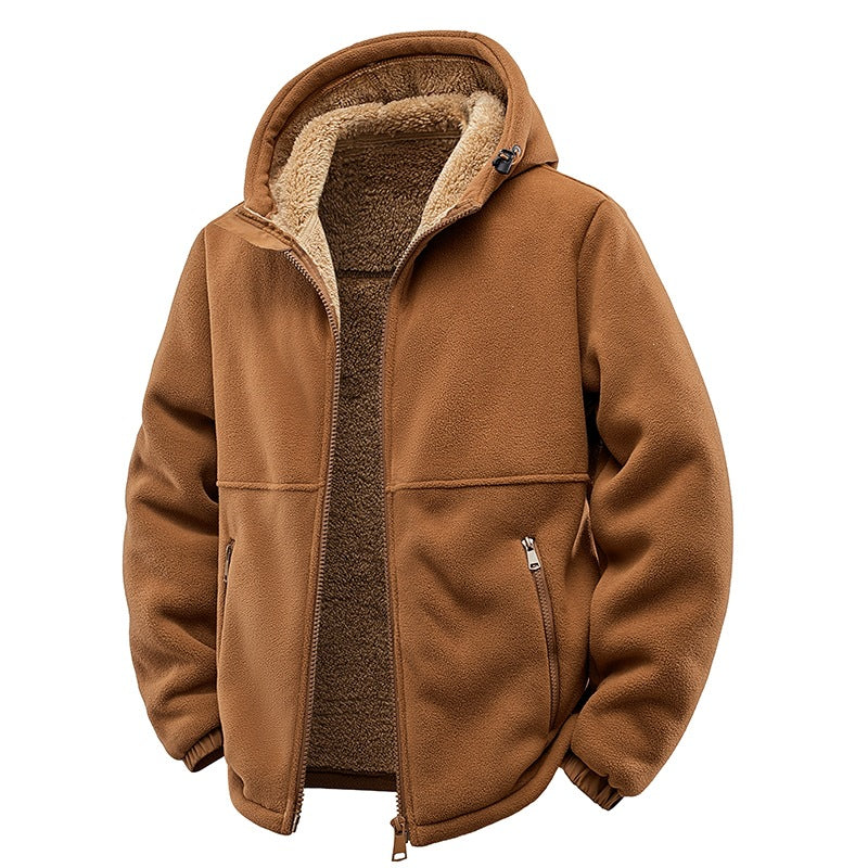 Herren Gefütterte Teddy-Fleece-Kapuzenjacke mit Zwei-Wege-Reißverschluss & Reißverschlusstaschen Echoarchiv