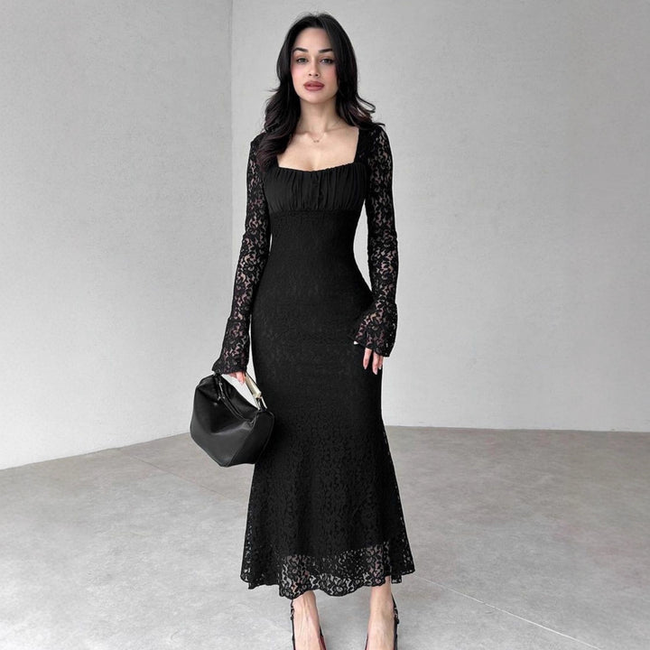 Damen elegantes Spitzenkleid mit langem Arm und figurbetontem Schnitt Echo Archiv