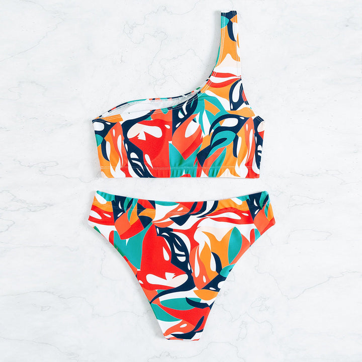 Damen Einseitiger Bikini mit geometrischem Muster und hoch geschnittenem Slip Echo Archiv