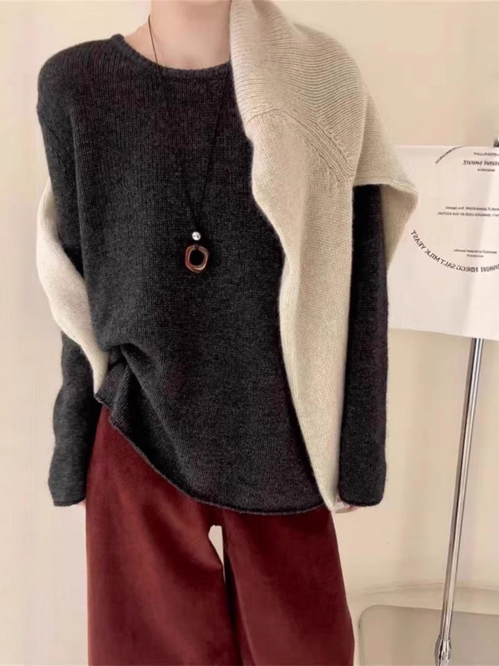 Damen Leichter Oversize-Feinstrickpullover mit Rundhals, dezentem Sheer-Effekt und gerundetem Saum Echoarchiv