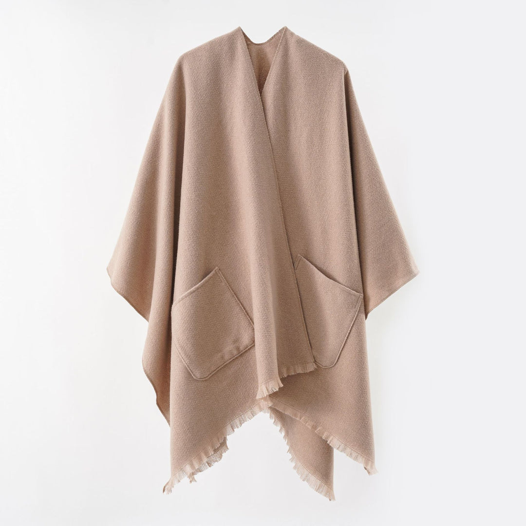 Damen Oversize-Capeponcho aus Wollmix mit Kapuze und Eingrifftaschen – Montévia