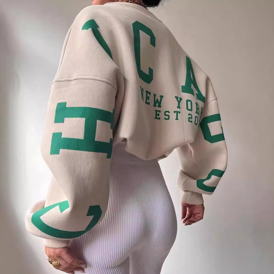 Damen Oversized Sweatshirt mit Blockprint-Ärmeln und weitem Drop-Shoulder-Schnitt Echoarchiv