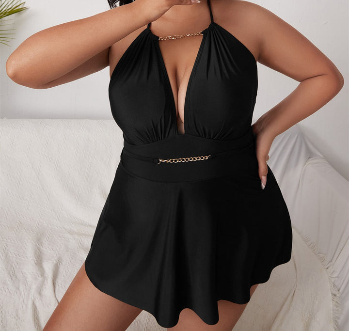 Damen Strandkleid mit tiefem V-Ausschnitt und dekorativem Ketten-Detail Echo Archiv