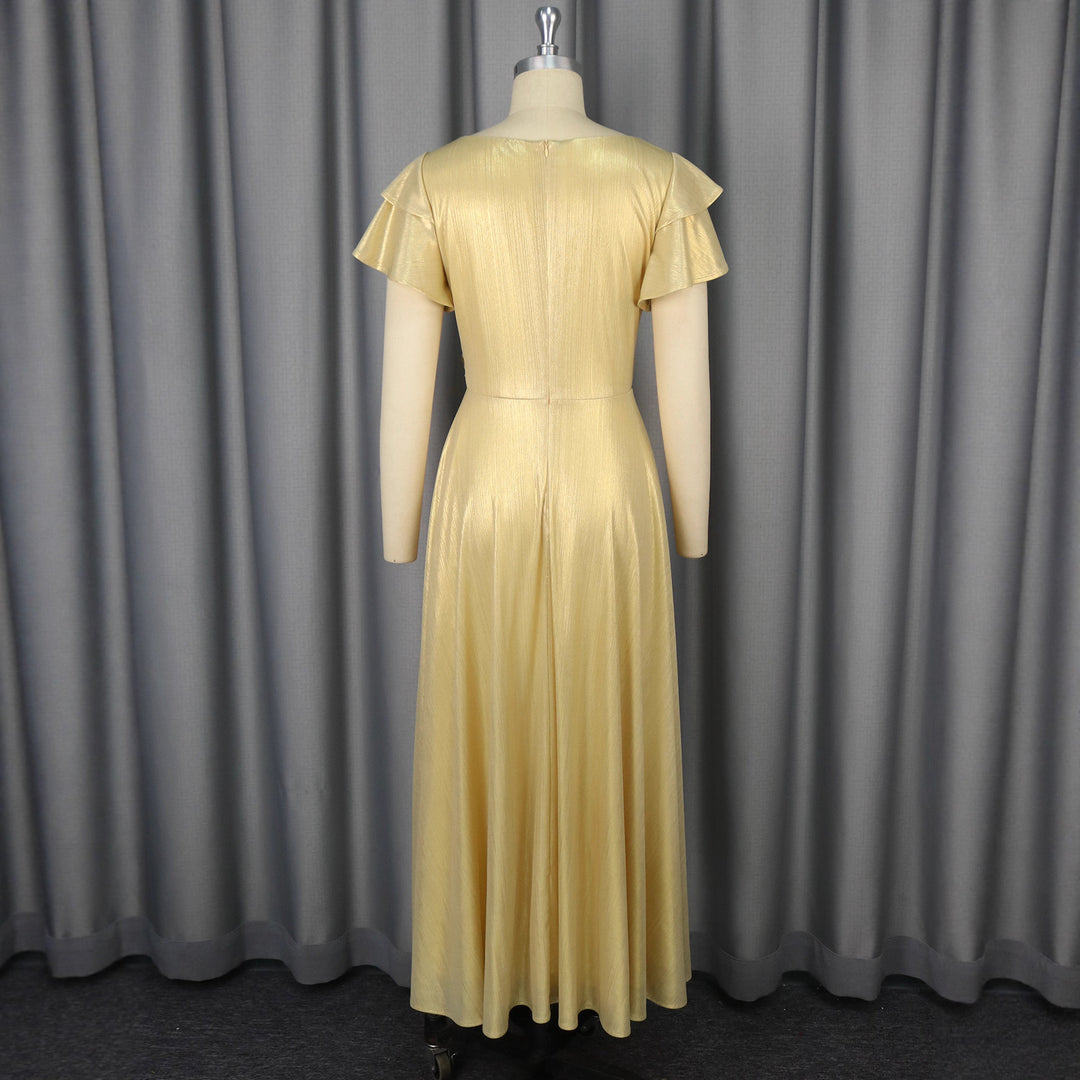 Damen glamouröses Abendkleid mit elegantem V-Ausschnitt und voluminösen Rüschensäumen Echo Archiv