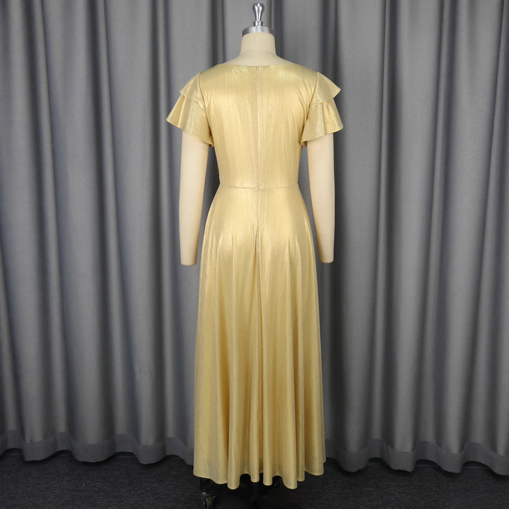 Damen glamouröses Abendkleid mit elegantem V-Ausschnitt und voluminösen Rüschensäumen Echo Archiv