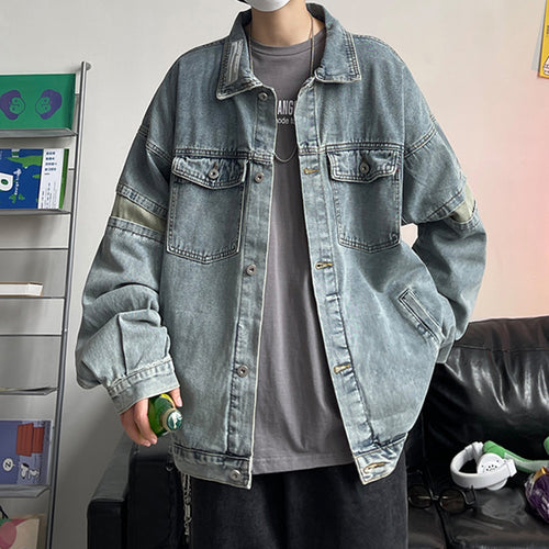 Herren Lässige Denimjacke mit tiefem Kragen Echoarchiv