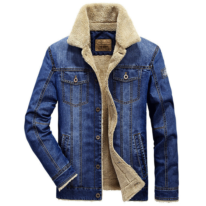 Herren Jeansjacke im Aviator‑Look mit komplettem Sherpa‑Futter und Umlegekragen – Denvaro